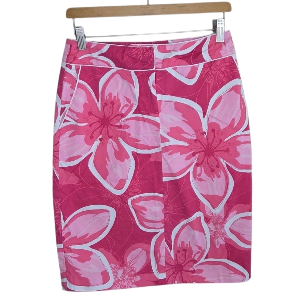 Willi Smith | Pink Hibiscus Tropical Hawaiian Floral Pencil Skirt Size 6